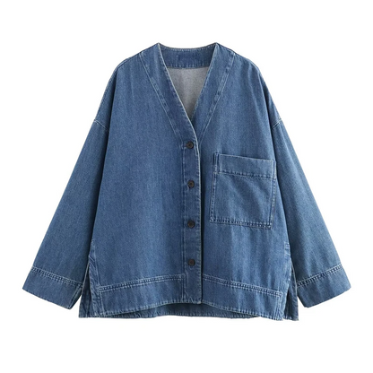 Mira Camicia da Donna in Jeans con Scollo a V | Maniche Lunghe, Autunno/Inverno