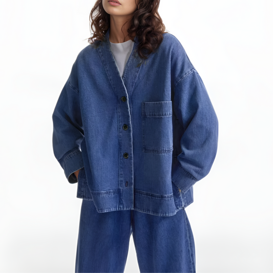 Mira Camicia da Donna in Jeans con Scollo a V | Maniche Lunghe, Autunno/Inverno