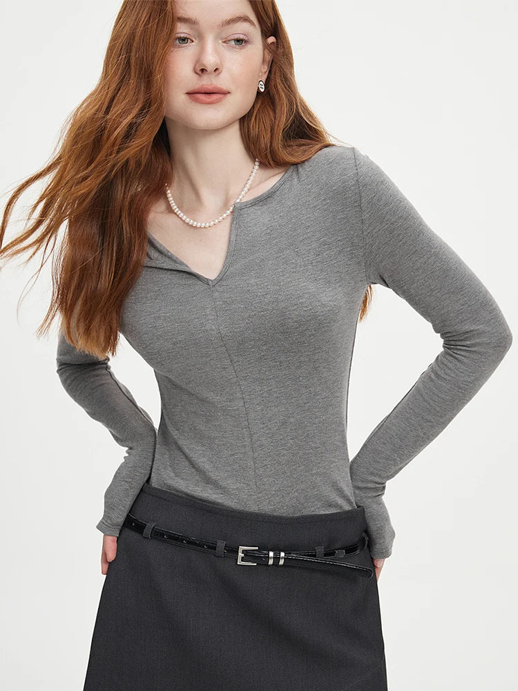Flera Maglione da Donna a Maniche Lunghe in Cotone Slim Fit | Grigio, Elegante 2