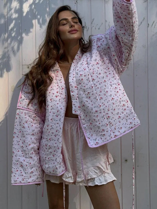 Florina Giacca da Donna Trapuntata Floreale | Maniche Lunghe, V-Collo 1
