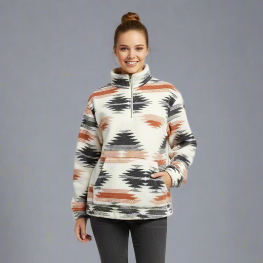 Filomena Pullover da Donna Boho con Zip | in Peluche, Caldo, Invernale