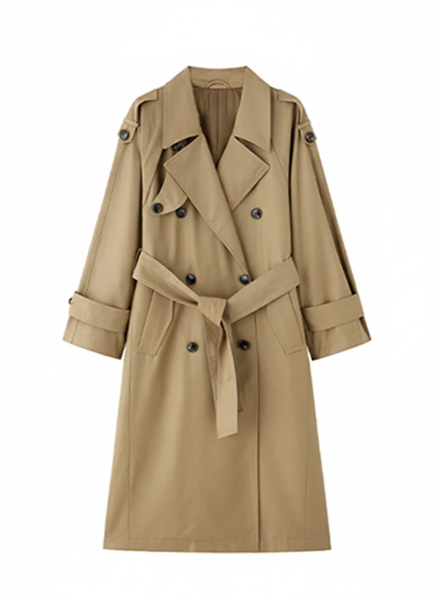 Isotta Trench Lungo Doppio Petto Oversize da Donna | Sciolto, Maniche Raglan