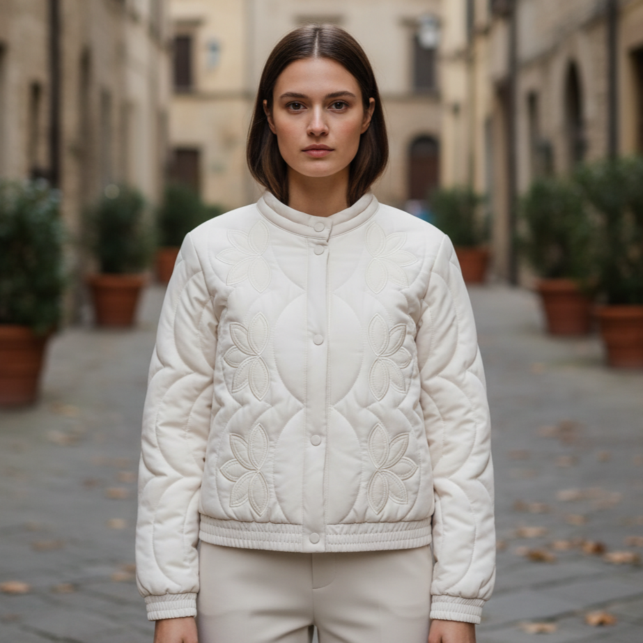 Livia Giacca Invernale Donna Trapuntata con Ricami Floreali | Maniche Lunghe