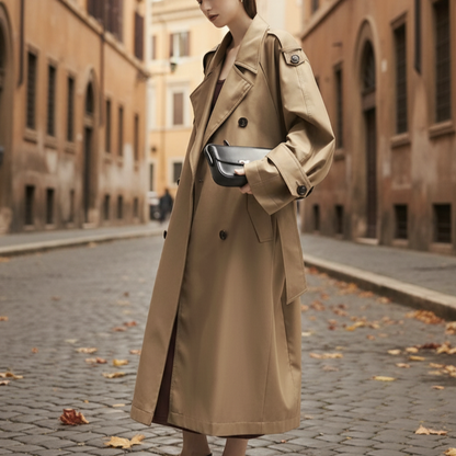 Isotta Trench Lungo Doppio Petto Oversize da Donna | Sciolto, Maniche Raglan