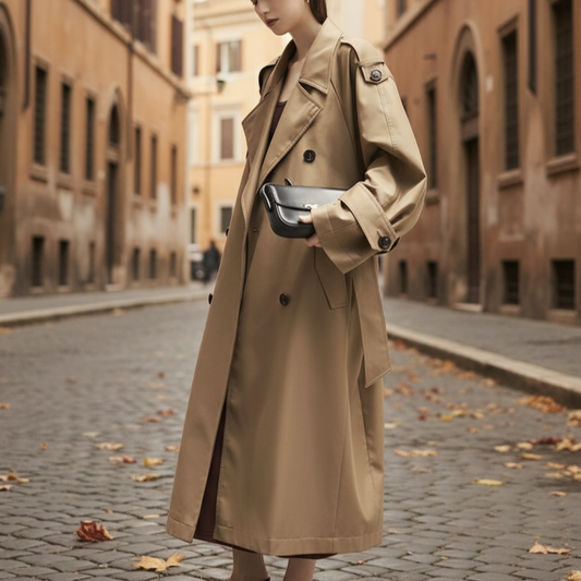 Isotta Trench Lungo Doppio Petto Oversize da Donna | Sciolto, Maniche Raglan