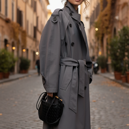 Isotta Trench Lungo Doppio Petto Oversize da Donna | Sciolto, Maniche Raglan