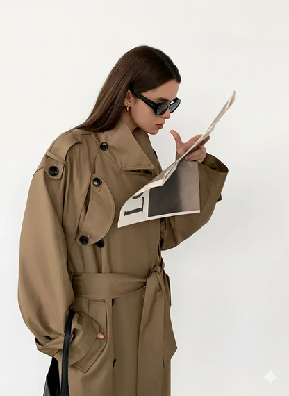 Isotta Trench Lungo Doppio Petto Oversize da Donna | Sciolto, Maniche Raglan