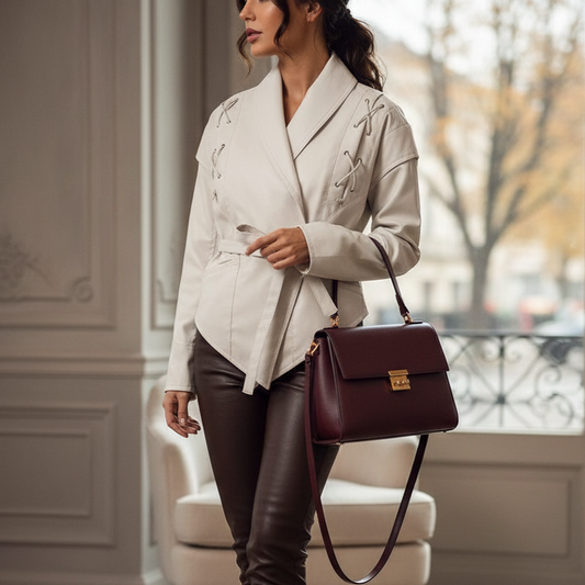 Livara Giacca di Pelle Donna con Lacci | Vita Sottile, Colletto a Risvolto