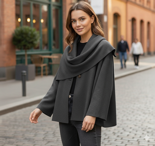 Carso Cappotto da Donna con Scialle Asimmetrico | in Tessuto, a Maniche Lunghe