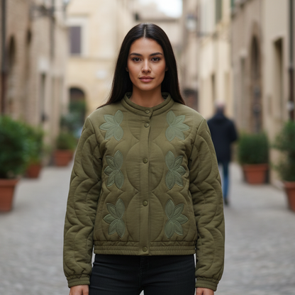 Livia Giacca Invernale Donna Trapuntata con Ricami Floreali | Maniche Lunghe