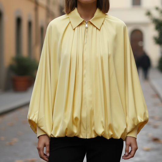 Galia Giacca da Donna in Raso Leggere | Maniche Lunghe, Design Pieghettato