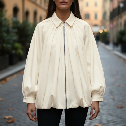 Galia Giacca da Donna in Raso Leggere | Maniche Lunghe, Design Pieghettato