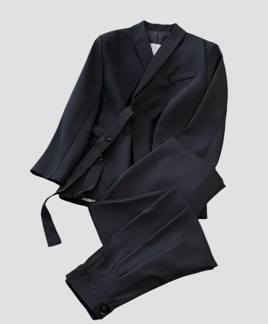 Amara Completo Coreano da Donna | con Blazer Cinturato e Pantaloni Ampi