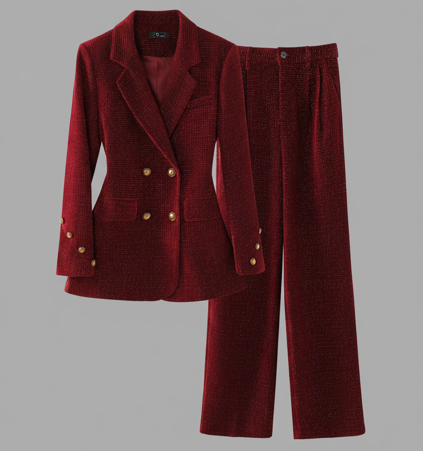 Teresa Tailleur Doppiopetto a Costine da Donna | con Pantaloni a Vita Alta, Dritti