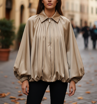 Galia Giacca da Donna in Raso Leggere | Maniche Lunghe, Design Pieghettato