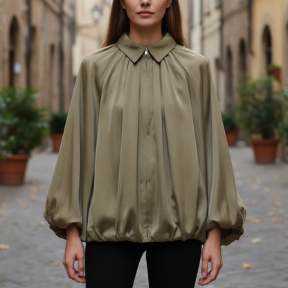Galia Giacca da Donna in Raso Leggere | Maniche Lunghe, Design Pieghettato