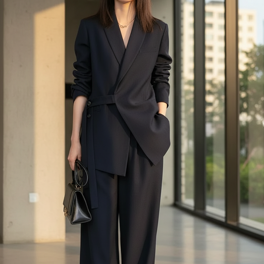 Amara Completo Coreano da Donna | con Blazer Cinturato e Pantaloni Ampi