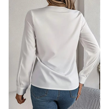 Lira Blusa da Donna Viscosa Elegante a V | Maniche Lunghe, Colore Unito 5