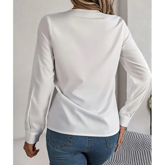 Lira Blusa da Donna Viscosa Elegante a V | Maniche Lunghe, Colore Unito 5