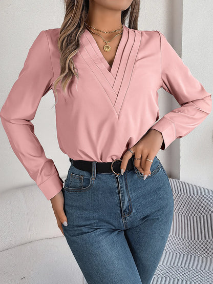 Lira Blusa da Donna Viscosa Elegante a V | Maniche Lunghe, Colore Unito 9