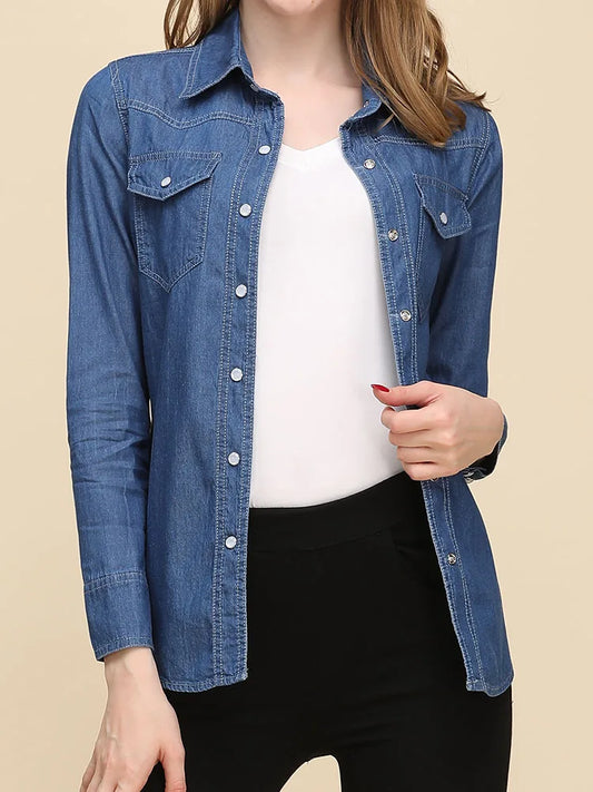 Lira Camicia Jeans Donna Elegante in Cotone Traspirante | Maniche Lunghe, Design Coreano 0