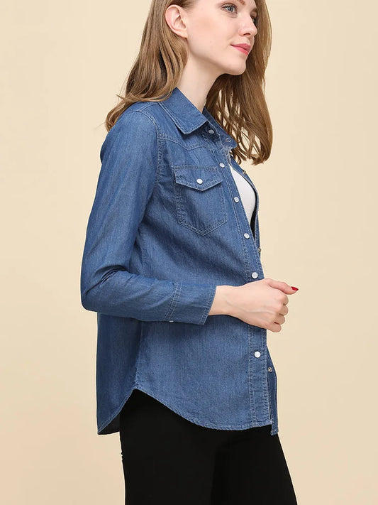 Lira Camicia Jeans Donna Elegante in Cotone Traspirante | Maniche Lunghe, Design Coreano 1
