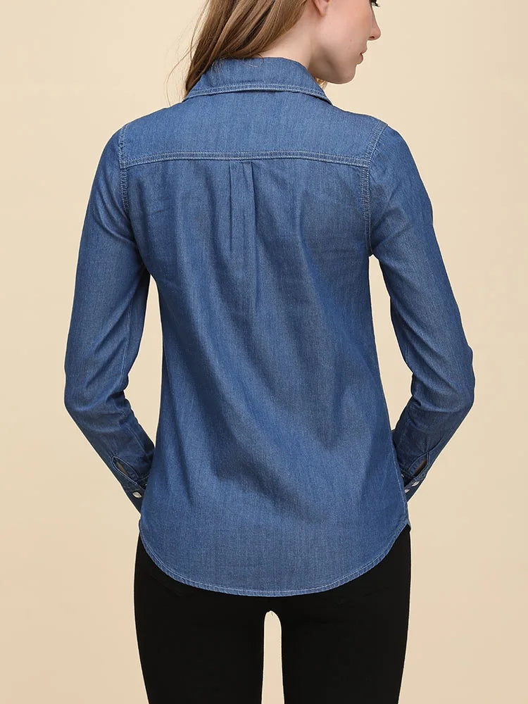 Lira Camicia Jeans Donna Elegante in Cotone Traspirante | Maniche Lunghe, Design Coreano 2