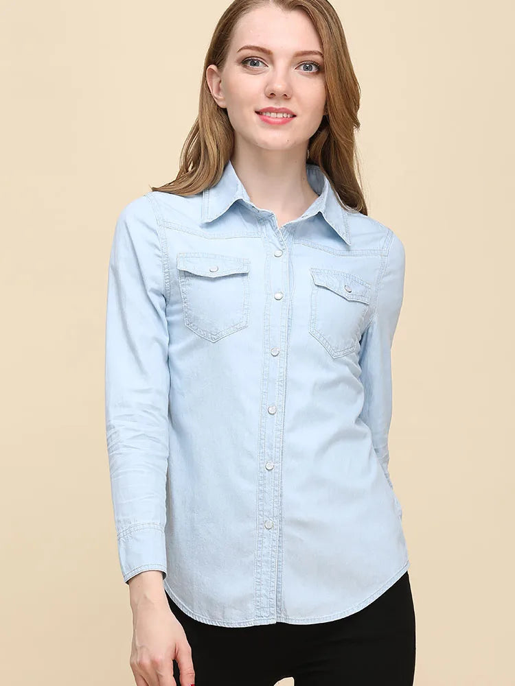Lira Camicia Jeans Donna Elegante in Cotone Traspirante | Maniche Lunghe, Design Coreano 3