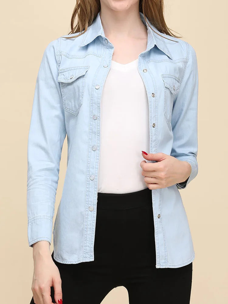 Lira Camicia Jeans Donna Elegante in Cotone Traspirante | Maniche Lunghe, Design Coreano 4