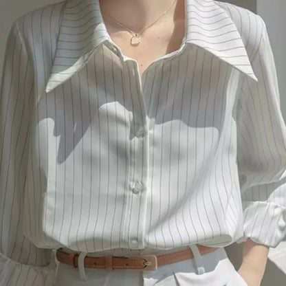 Lira Camicia da Donna a Righe con Collo a Camicia | Vintage, Maniche Lunghe 3