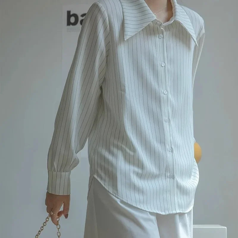 Lira Camicia da Donna a Righe con Collo a Camicia | Vintage, Maniche Lunghe 4
