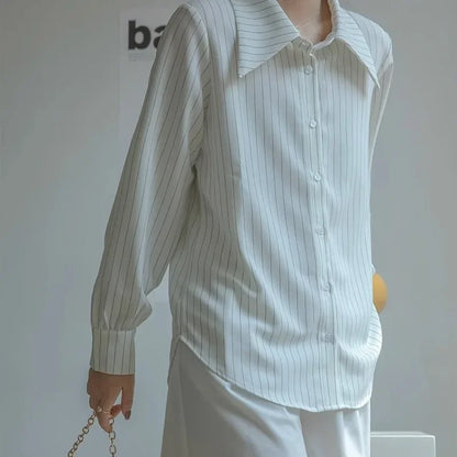 Lira Camicia da Donna a Righe con Collo a Camicia | Vintage, Maniche Lunghe 4