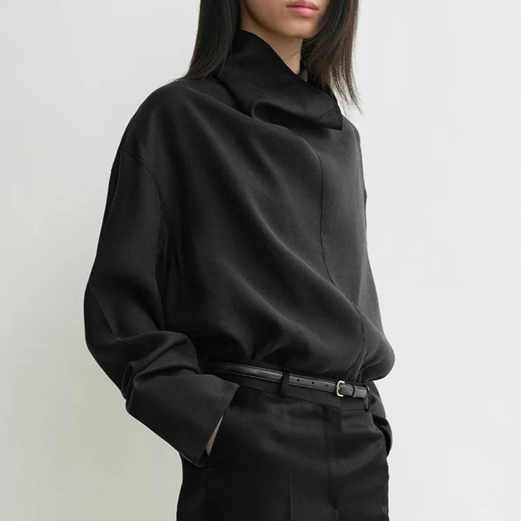 Lira Camicia da Donna con Collo Funnel in Organza | Maniche Lunghe, Leggera 3
