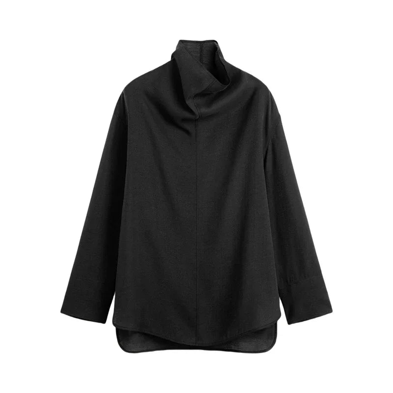 Lira Camicia da Donna con Collo Funnel in Organza | Maniche Lunghe, Leggera 5