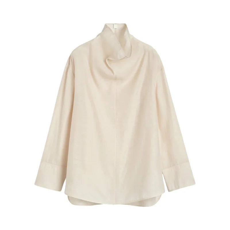 Lira Camicia da Donna con Collo Funnel in Organza | Maniche Lunghe, Leggera 6