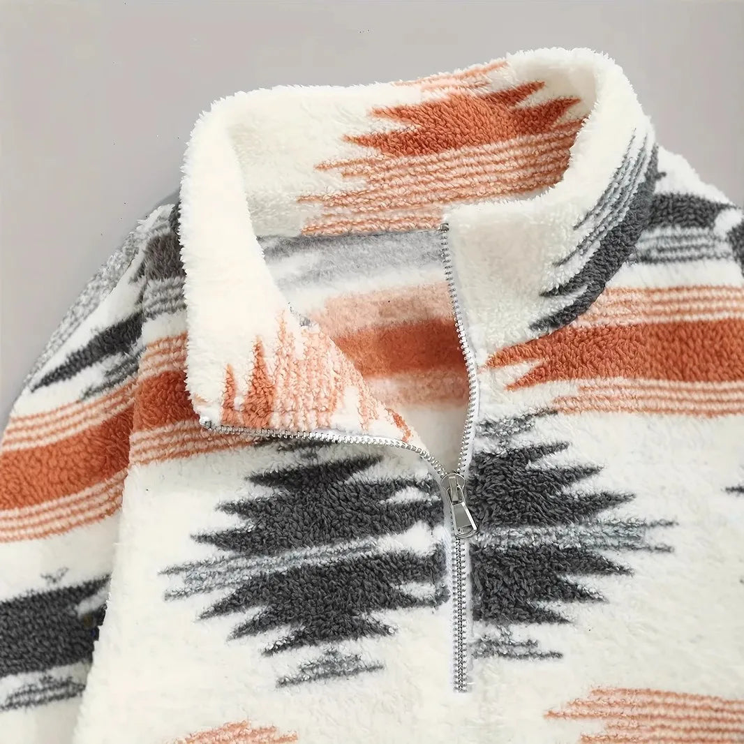 Lira Giacca da Donna Bohemien con Zip in Pile | Stampa, Cappuccio 2