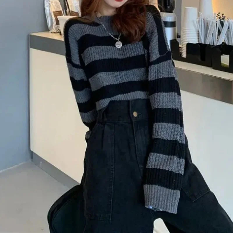 Lira Maglione Donna Corto Striato Vintage Oversize | Maniche Lunghe, Casual 4
