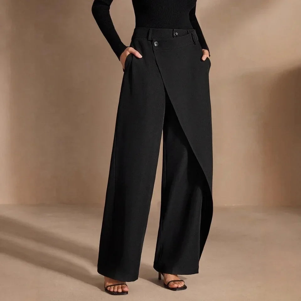 Lira Pantaloni da Suit Gamba Larga Alta Vita per Donna | Design Asimmetrico, Comodi, Versatili 3