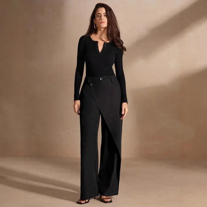Lira Pantaloni da Suit Gamba Larga Alta Vita per Donna | Design Asimmetrico, Comodi, Versatili 5