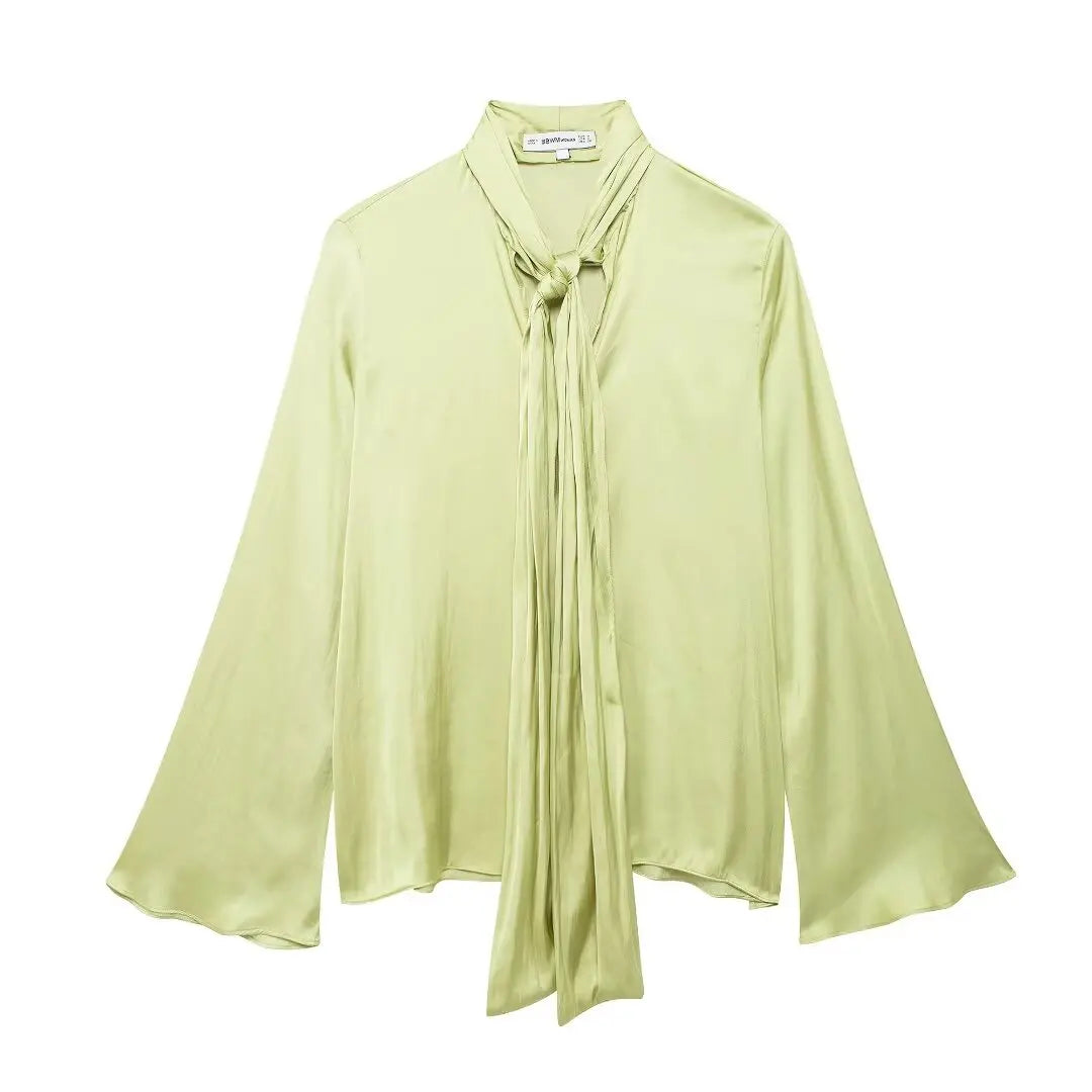 Livia Camicia da Donna con Fiocco Traspirante | Maniche Lunghe, Colore Unito 1