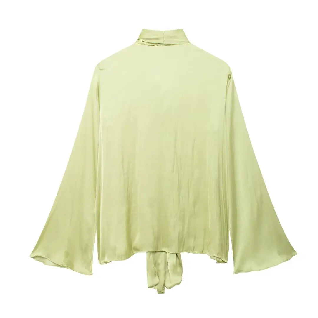Livia Camicia da Donna con Fiocco Traspirante | Maniche Lunghe, Colore Unito 2