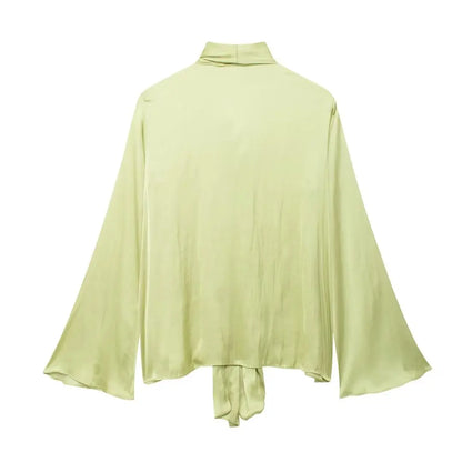 Livia Camicia da Donna con Fiocco Traspirante | Maniche Lunghe, Colore Unito 2
