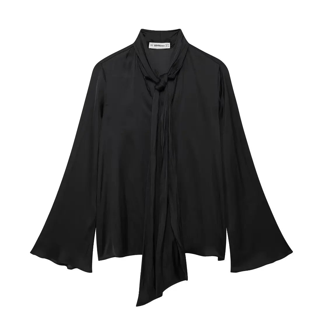 Livia Camicia da Donna con Fiocco Traspirante | Maniche Lunghe, Colore Unito 3