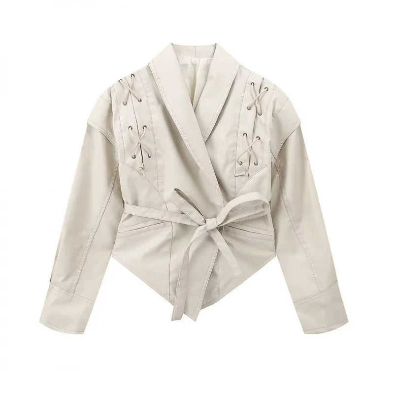 Livia Giacca di Pelle Donna Elegante con Maniche Lunghe | Vita Sottile, Colletto a Risvolto 6