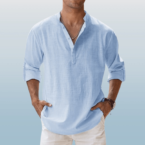 Lorenzo Uomo Camicia Henley | Mix di Lino, Maniche Lunghe 1