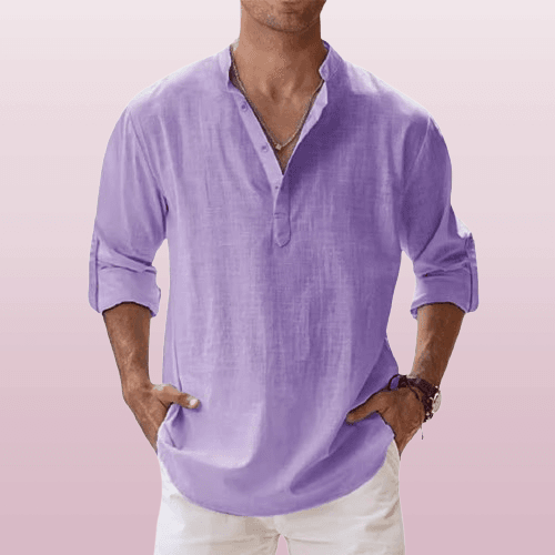 Lorenzo Uomo Camicia Henley | Mix di Lino, Maniche Lunghe 11