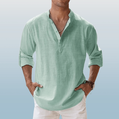 Lorenzo Uomo Camicia Henley | Mix di Lino, Maniche Lunghe 3