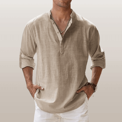 Lorenzo Uomo Camicia Henley | Mix di Lino, Maniche Lunghe 5
