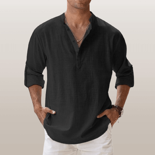 Lorenzo Uomo Camicia Henley | Mix di Lino, Maniche Lunghe 7