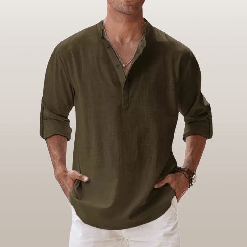 Lorenzo Uomo Camicia Henley | Mix di Lino, Maniche Lunghe 8